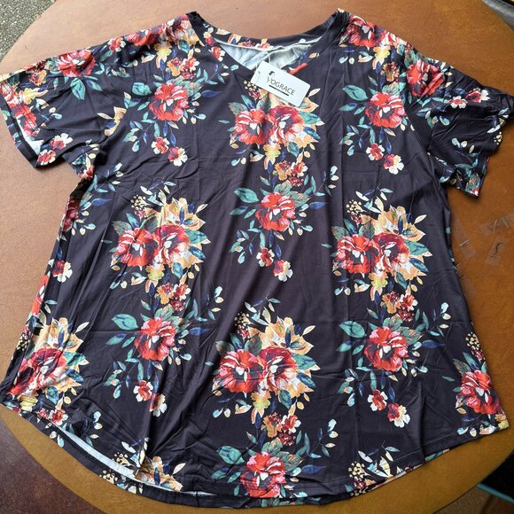 Tops - VOGRACE Womens Plus 24W/3XL Top Summer Short Sleeve T-Shirt Casual V Neck Tunics